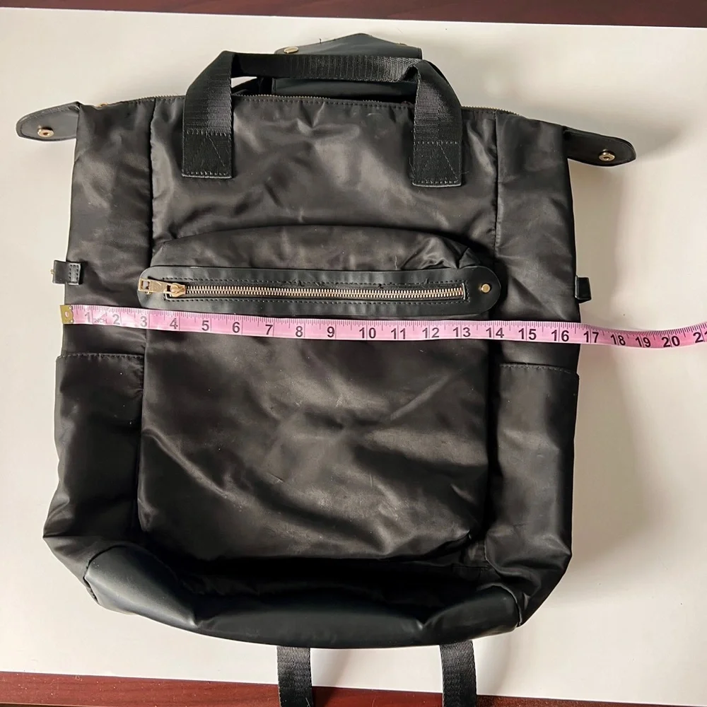 Black Nylon Backpack with Top Handle and Front Pockets 17x17